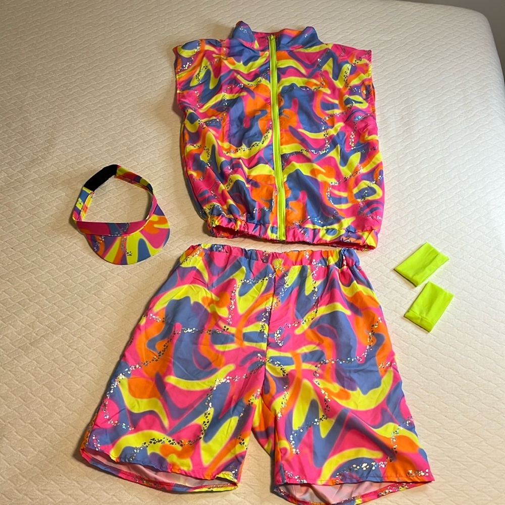 Barbie movie Skating Ken outfit with accessories, neon pink/yellow/blue adult S